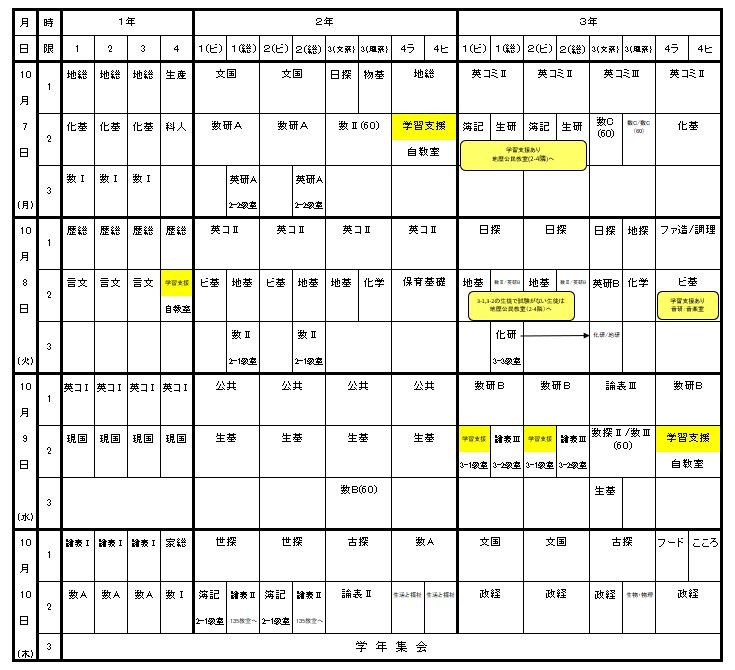 ２学期中間考査