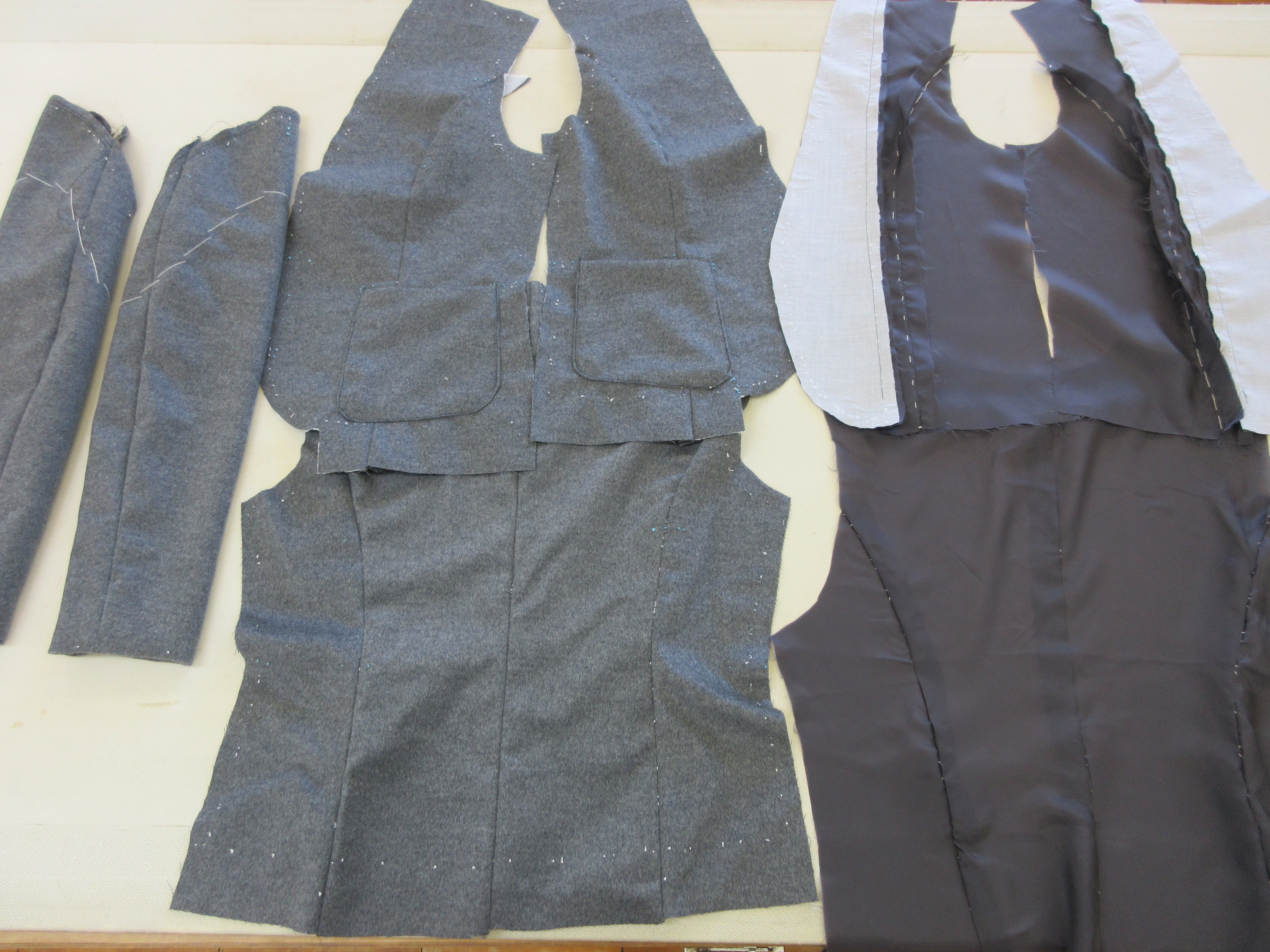 技術検定洋服１級（裏つきジャケット）事前作業のパーツ