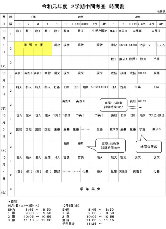 第二学期中間考査