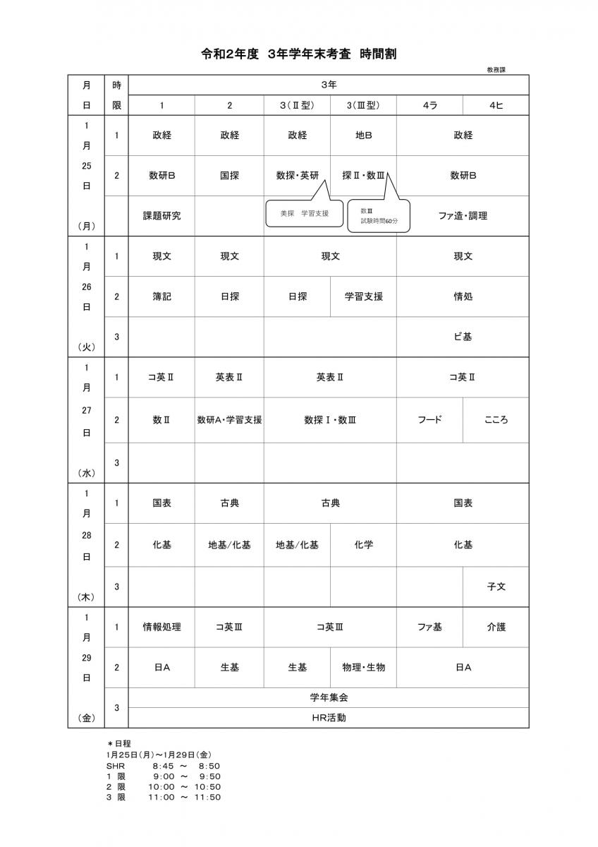 学年末考査